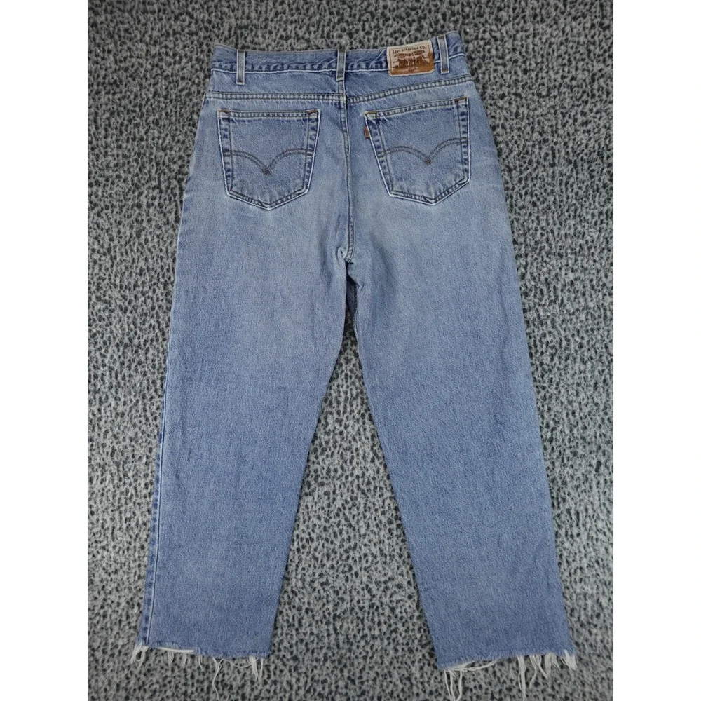 Levis 540 Relaxed‎ Fit Jeans Mens 34x26 Light Blue Raw Hem Cropped Denim
